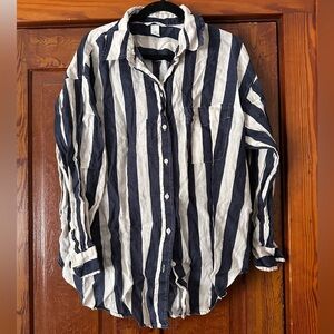H&M Navy and White Striped linen shirt